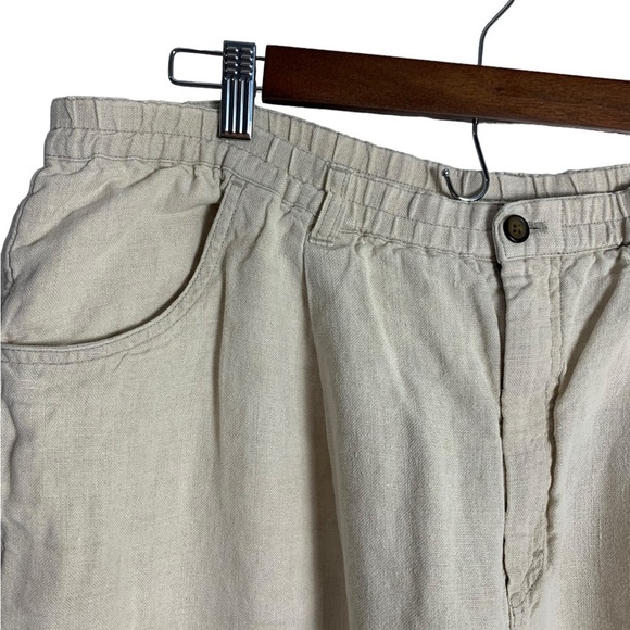 Eddie Bauer 100% Linen Elastic Waist Trousers Khaki Plus Size XXL - Picture 4 of 10
